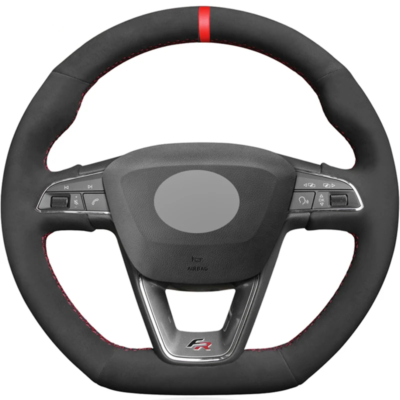 

Black Suede Red Marker Car Steering Wheel Cover For Seat Leon Cupra R Leon ST Cupra Leon ST Cupra Ateca Cupra Ateca FR