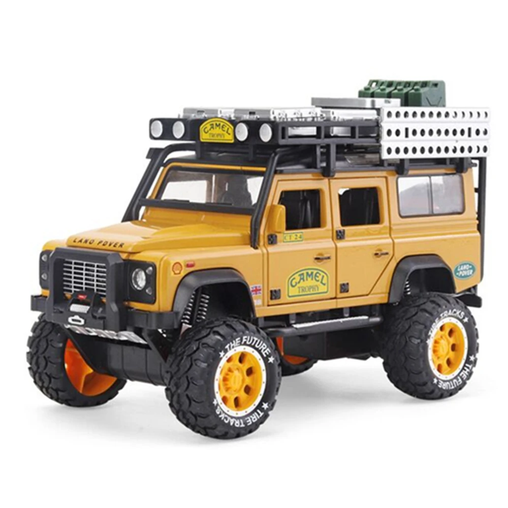 1:28 Land Rover Defender Camel Cross страна сплав модель автомобиля Модель игрушки звук и свет игрушка с инерционным механизмом автомобиль для игрушки мальчик подарок ребенку