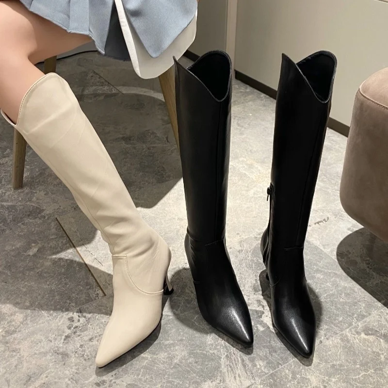 

new high Women's pointed boots heeled 2021 below knee Knight boots thin heeled women's shoes slim and versatile high boots