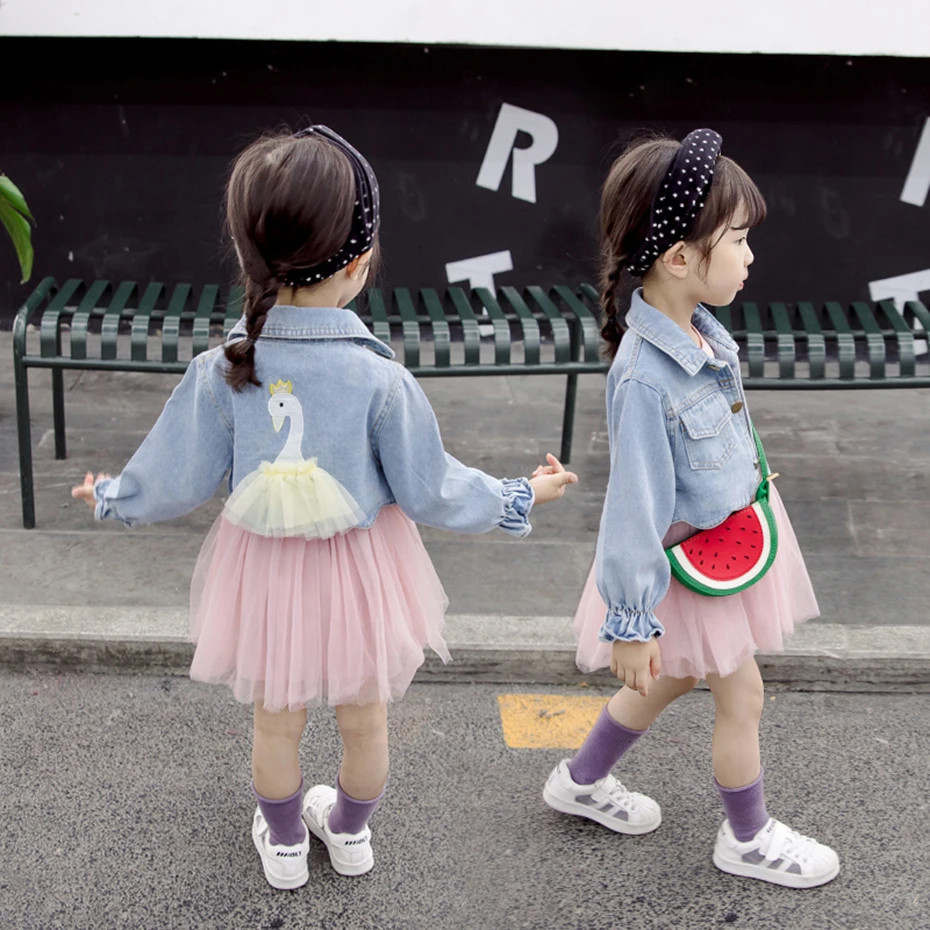 Детская одежда для девочек джинсовая куртка и платье комплект из 2 предметов