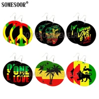 somesoor both sides print one love rastra power fist wooden drop earrings african colors king lion peace symbol for women gifts