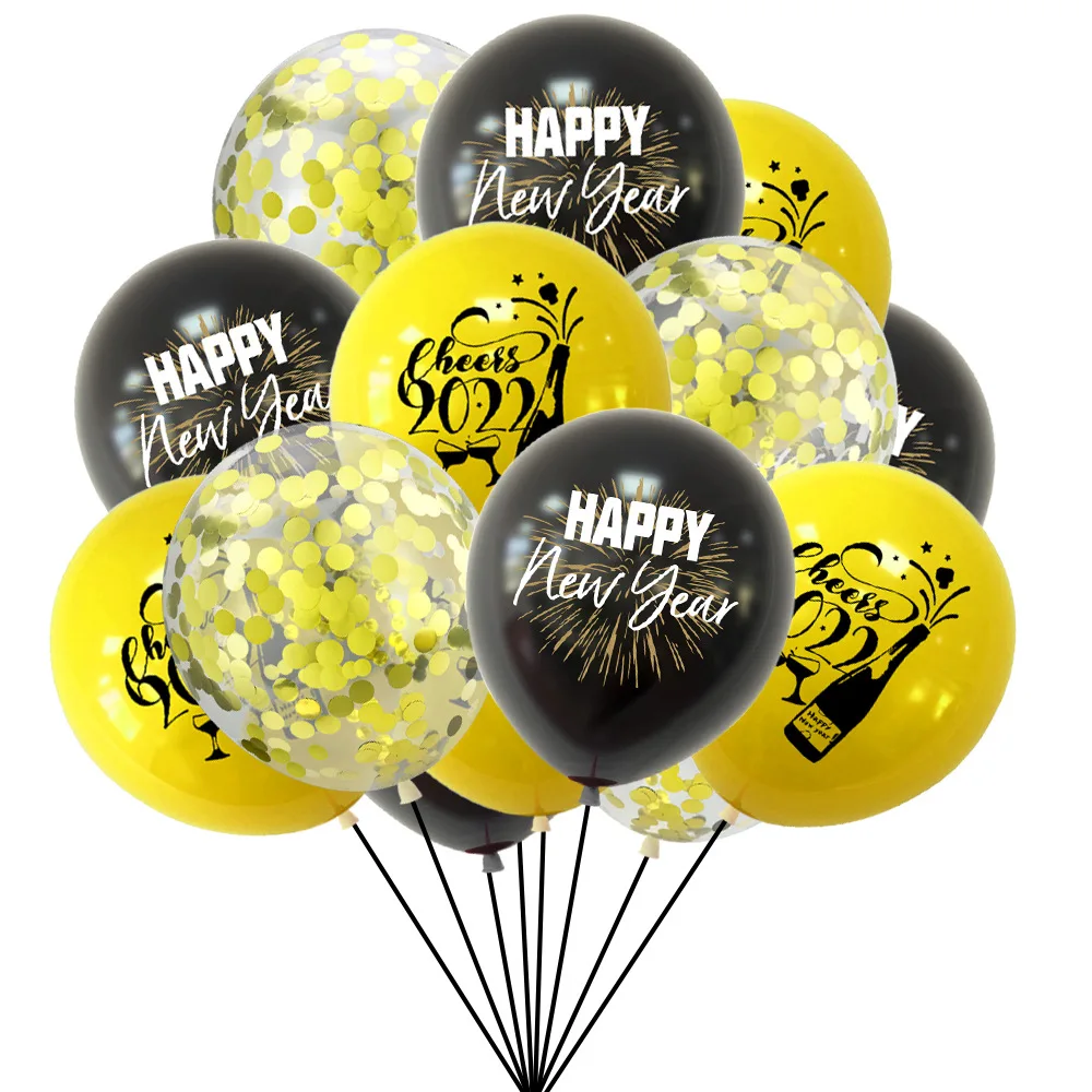

30pcs Happy New Year Party Decorations Black Gold Printed Balloons Set for New Years Eve Party Supplies with Confetti Balloons