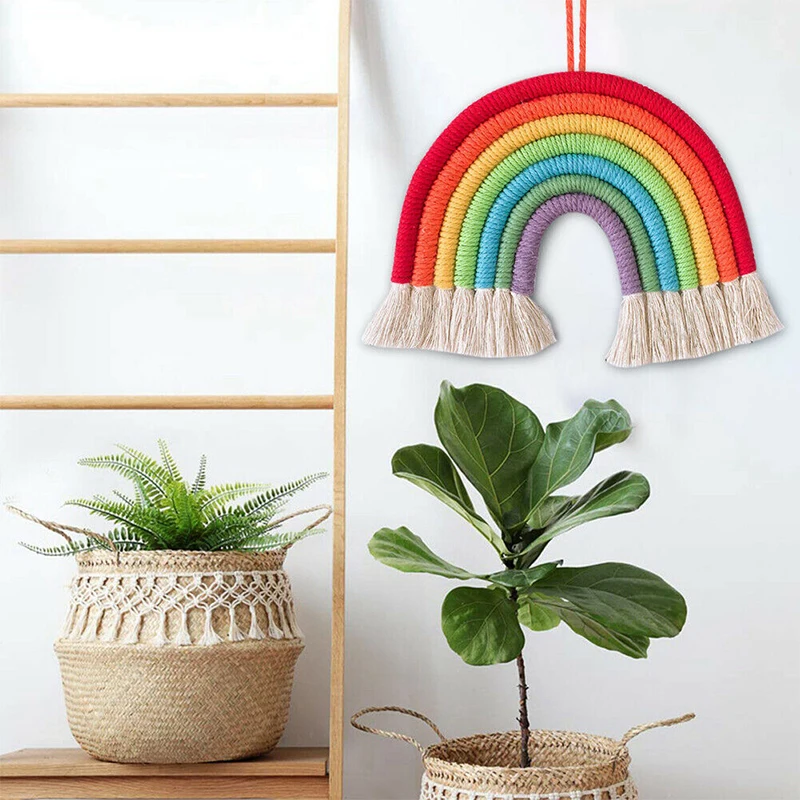 

Nordic Colorful Home Wall Door Hanging Decoration Rainbow Handmade Woven Rainbow Ornament Art Decor For Kids Bedroom Living Room
