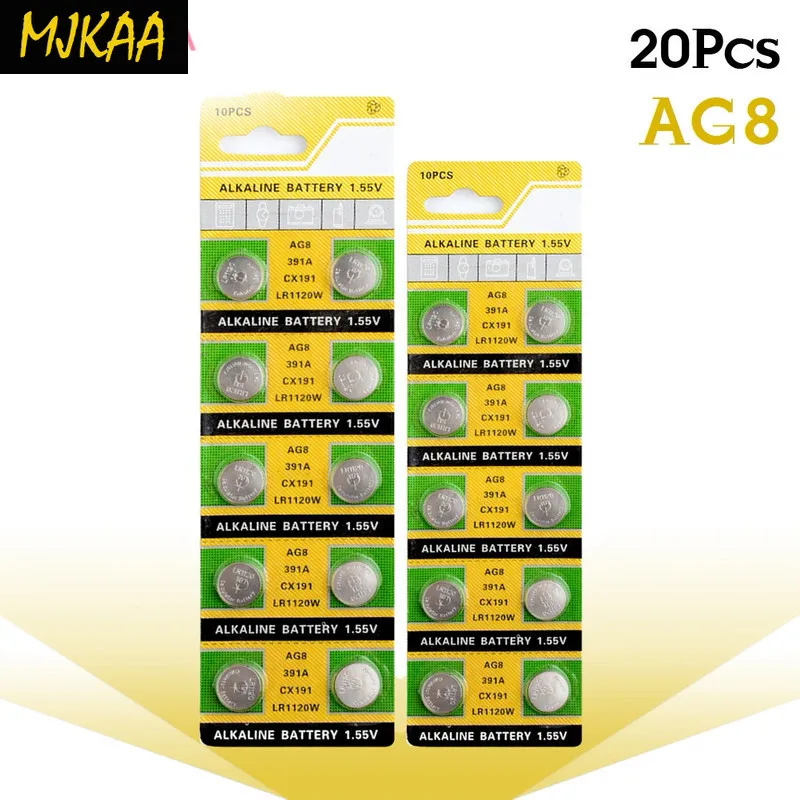 20 шт. AG8 391 533 553 609 LR1120 D381 GP391 SB AS GS8 SR1120W SR55 TR1120 Щелочная монетная кнопка батареи для