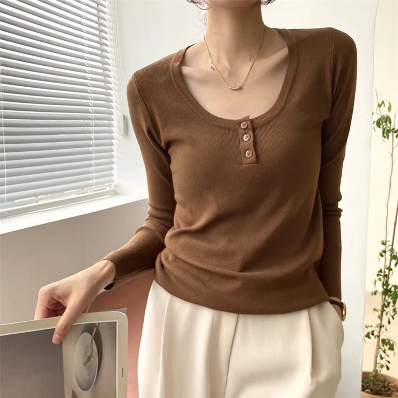 

Alien Kitty 2021 New Autumn Female Sweater Design Sense O Neck Basic Long-Sleeved Knitting Hot Thin Minimalist Short Pullover