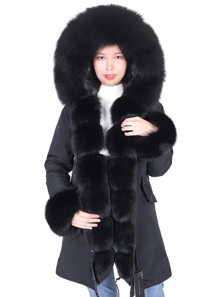 

Ladies pie overcome the down lined fox fur collar, removable lined placket hair, real wool warm jacket