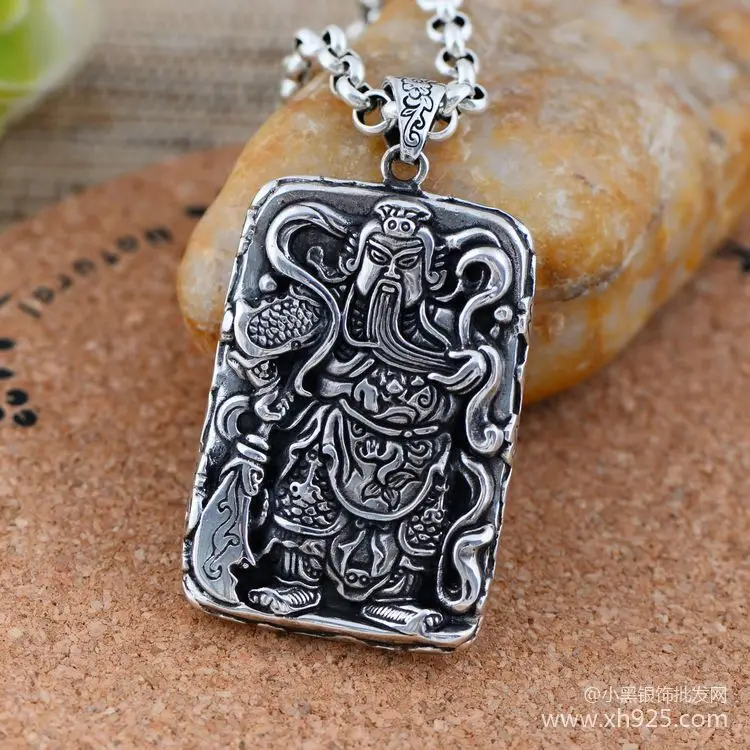 S925 Sterling Silver Pendant Antique Style Mens square pendant birthday gift Guan