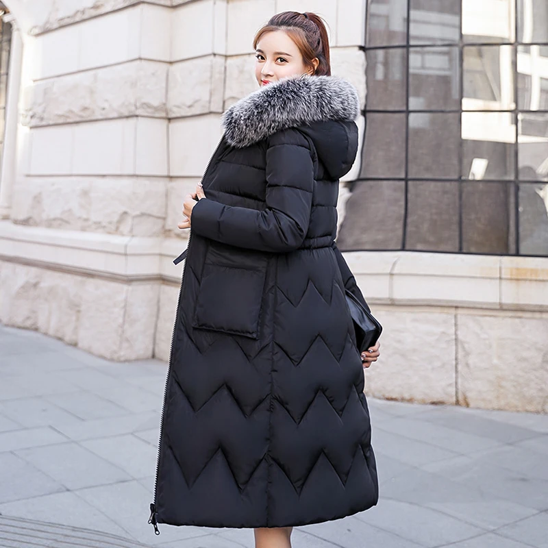 

2019 Women Winter Coat Female Both Sides Can Be Worn Jacket Long Parka Hooded Fur Collar Padded Thick Slim Jackets