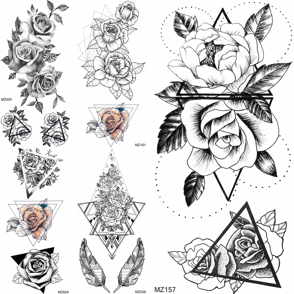 Временная наклейка для татуировок с геометрическим цветком Реалистичная