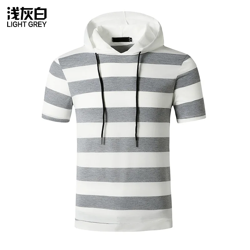 

Men's Casual T-shirt Outdoor Daily Hooded Striped Sports Short-sleeved T-shirt