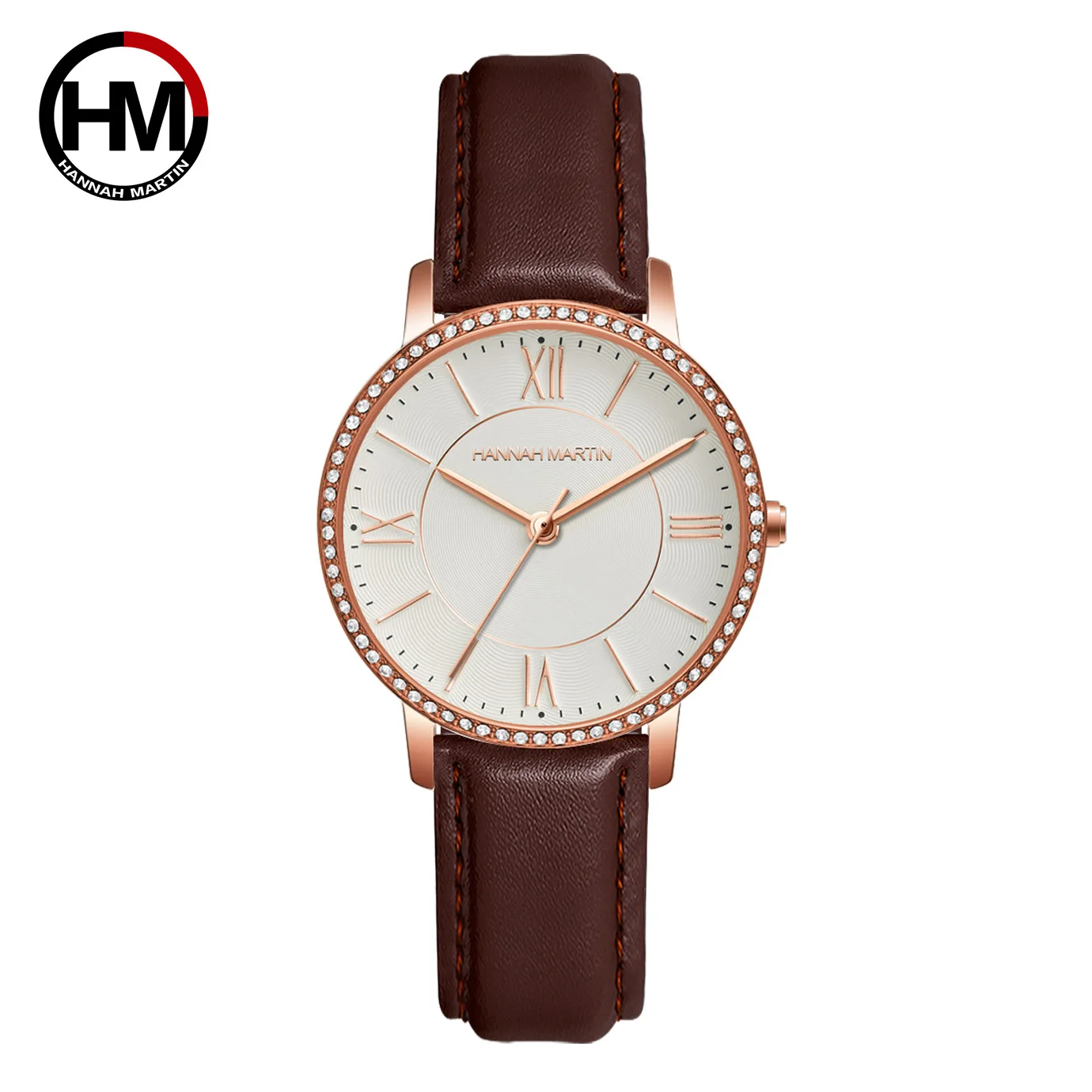 

Hannah Martin Ladies Watch Dws Japan Quartz Rhinestone Wrist Roman Numeral Dial Leather Strap Luxury Ladies Watch Christmas Gift