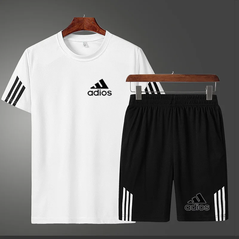 

Summer Men's Casual Suit Printed Sportswear Mesh Short-Sleeved Shorts Two-Piece Couple Running Clothes Size M-5XL