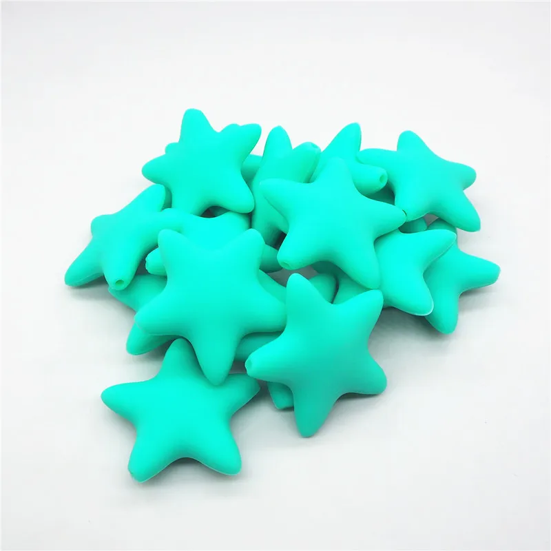 Turquoise Ченкэй 10 шт. силиконовый Прорезыватель зубов в виде звезды для изготовления украшений своими руками, Мама Носить Baby Shower соска пустышка для кормления ювелирных изделий прорезывания зубов игрушки Микки бусины - Цвет: Turquoise