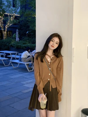 

Women's jacket women's solid color hoodless breasted spring and autumn jacket women's short V-neck all-match casual sports