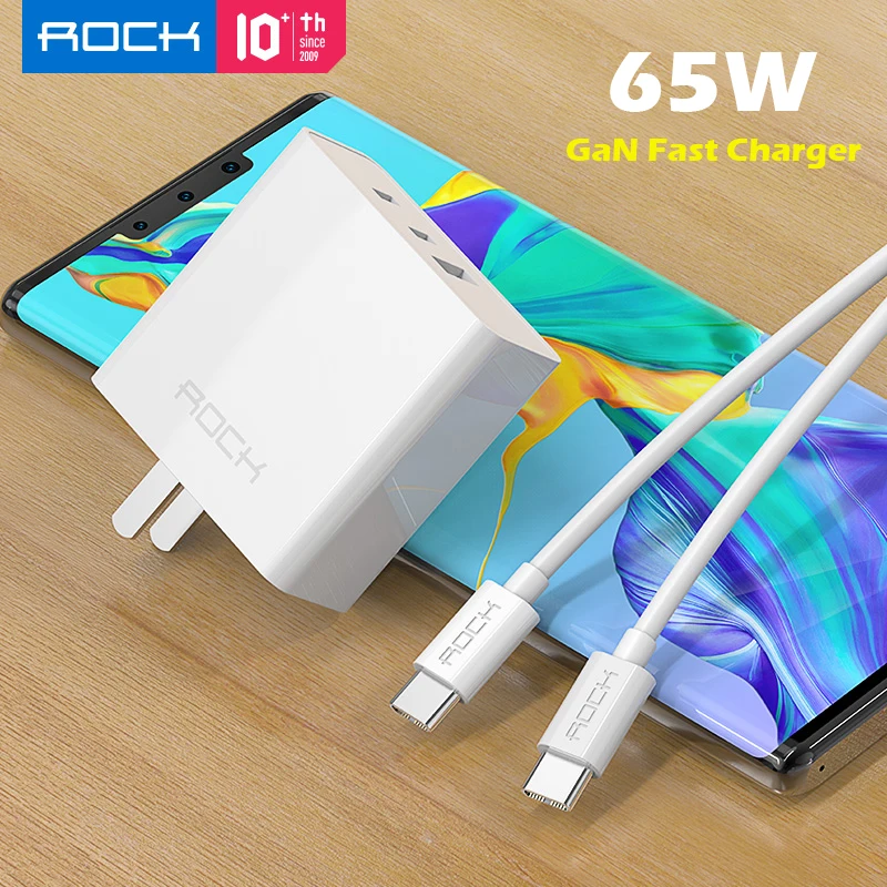 

ROCK USB GaN Charger PD 3.0 for IPhone 12 Pro Max Support AFC FCP SCP QC3.0 for Samsung Note 10 65W Fast Charger for Mi 10 Pro