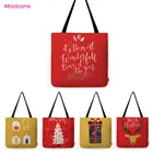 Красная радостная Рождественская Детская сумка-тоут с животными, медведем, Пингвином из хлопка и льна, водонепроницаемая сумка через плечо, Xstyle