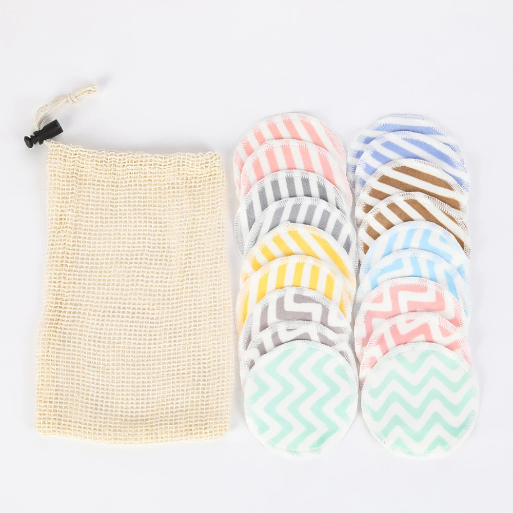 10 шт. полосатые двухслойные подкладки для снятия макияжа с мешочком хранения