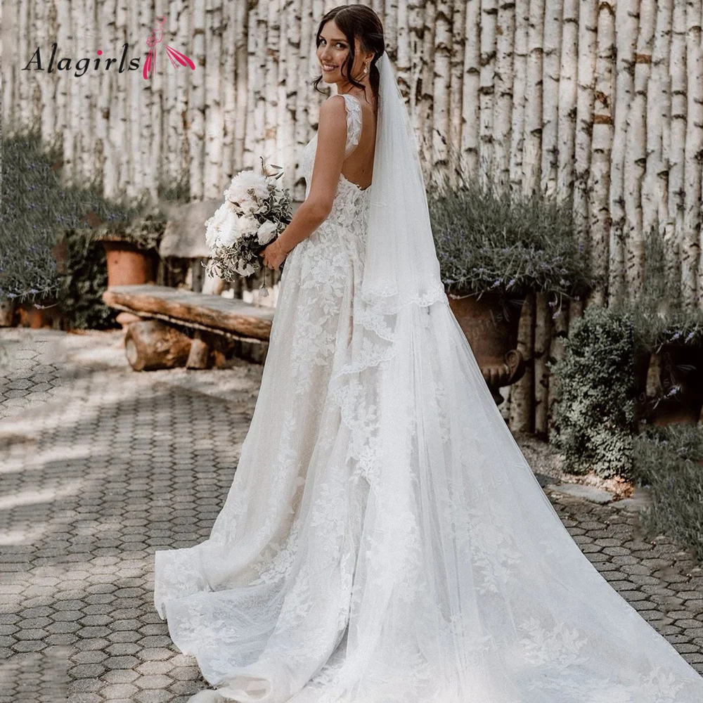 

Alagirls A Line Wedding Dress Elegant Tulle Bridal Gown Bohemian Wedding Gown Simple vestido novia свадебные платья