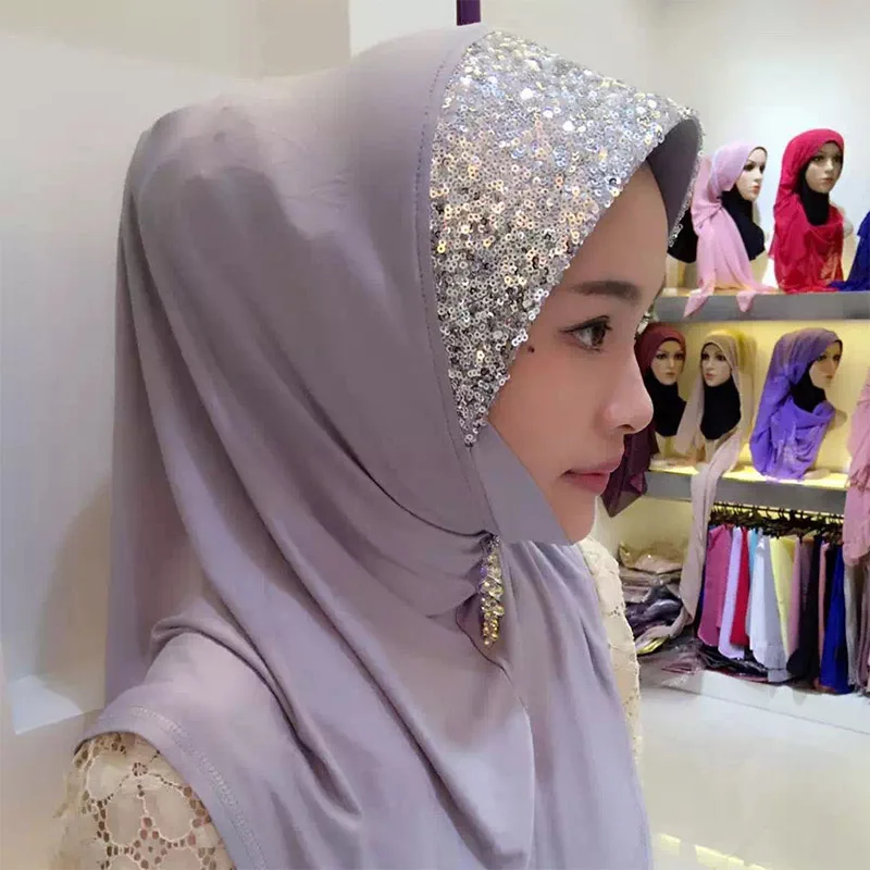 2019 Новый мусульманский головной платок с вышивкой блестками удобный костюм