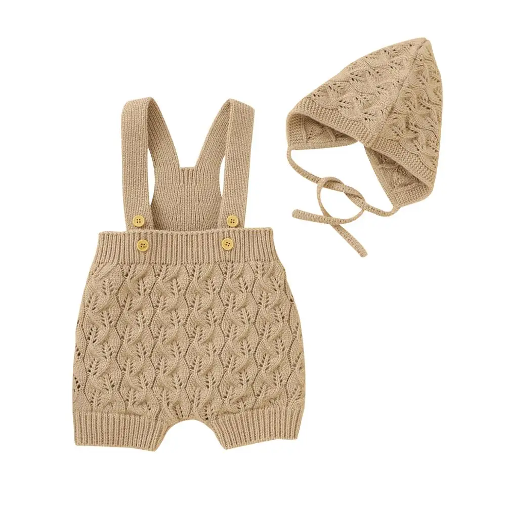 

Fashion Solid Color Knitted Baby Boys Girls Rompers Hats Clothes Spring Autumn Solid Sleeveeless Newborn Bebes Sweaters Costumes