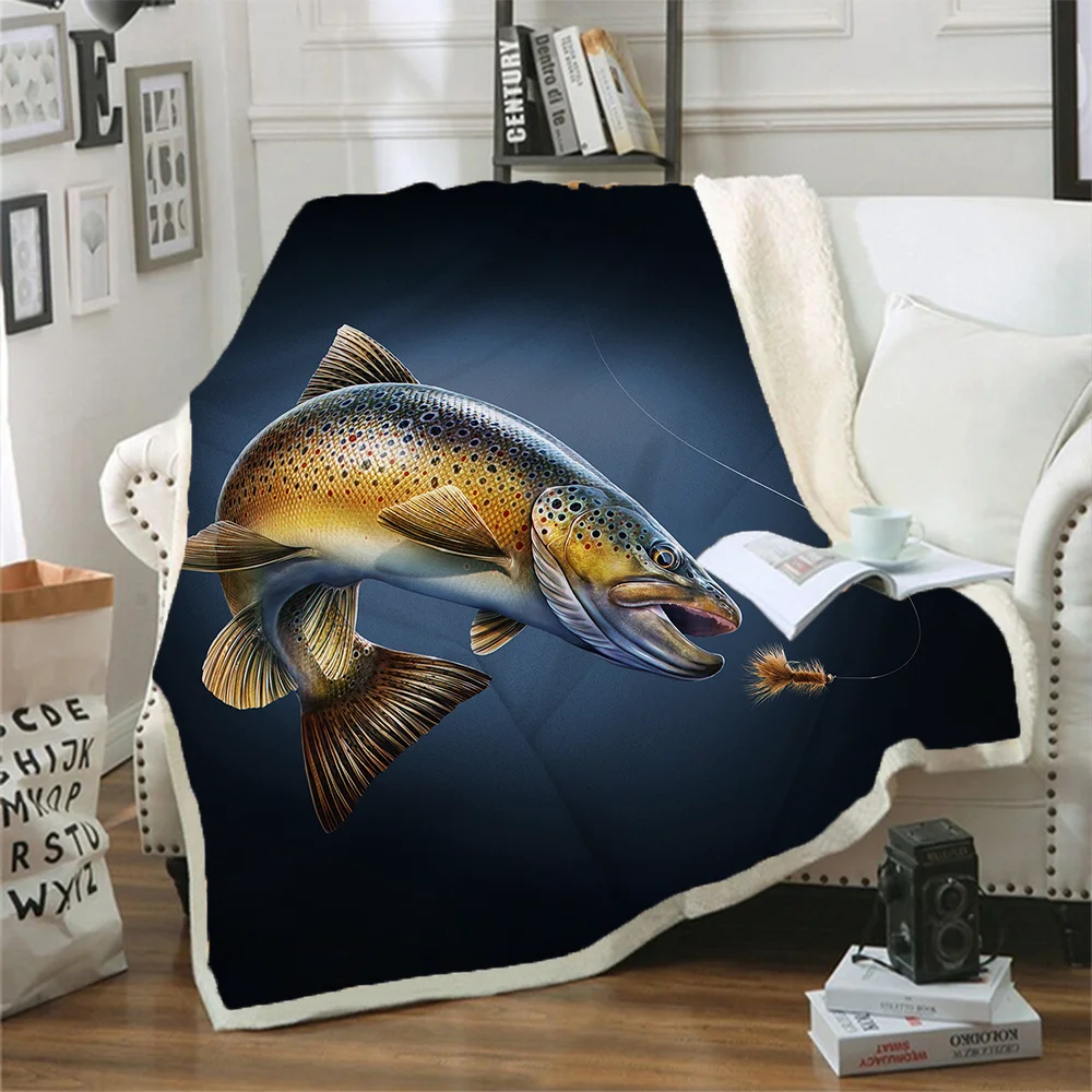 

New Fashion Animal Fish 3D Printing Plush Blanket Printing Flannel Bed Linen Soft Blanket Retro Square Picnic Soft Blanket