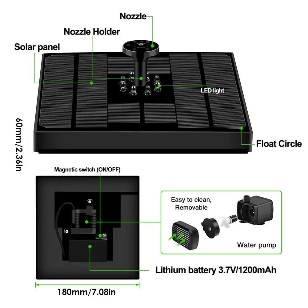 

5V/4W Solar Fountain Upgraded 4 In 1 Nozzle LED Colorful Light Swimming Pool Fountain Fountain Pump With 4 Types Of Water