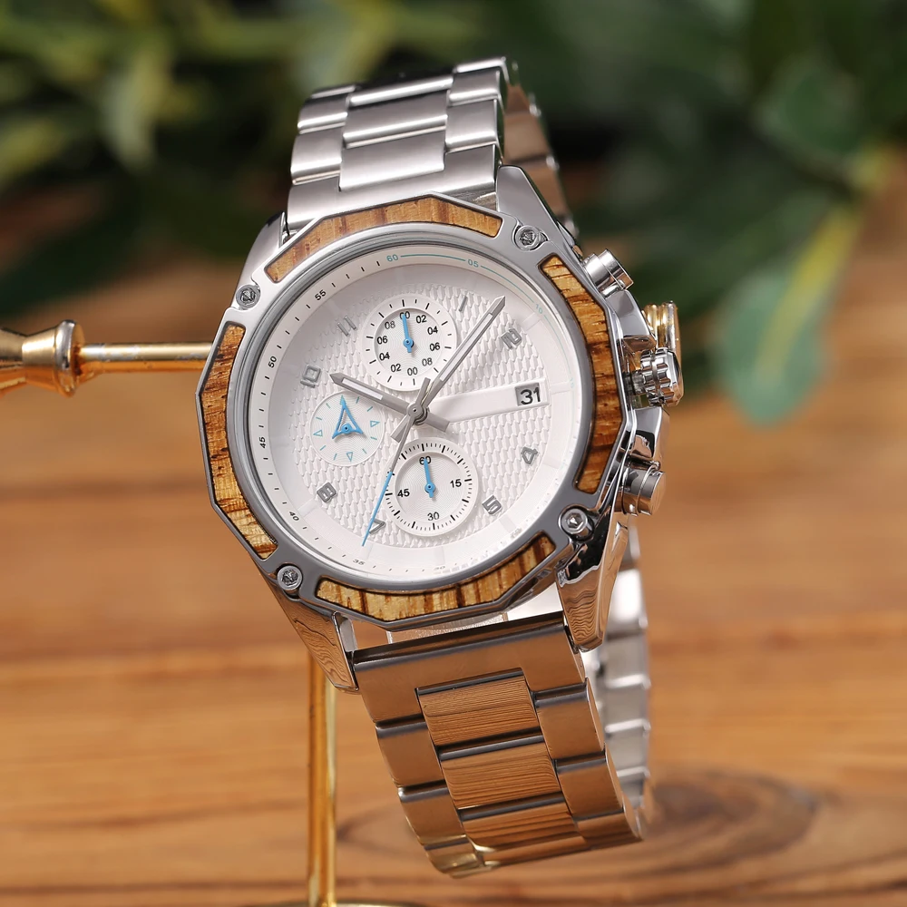 relogio masculino Classic Handmade Waterproof Men Wood Watch Custom Logo Timepieces Chronograph Wooden And Metal Watch enlarge