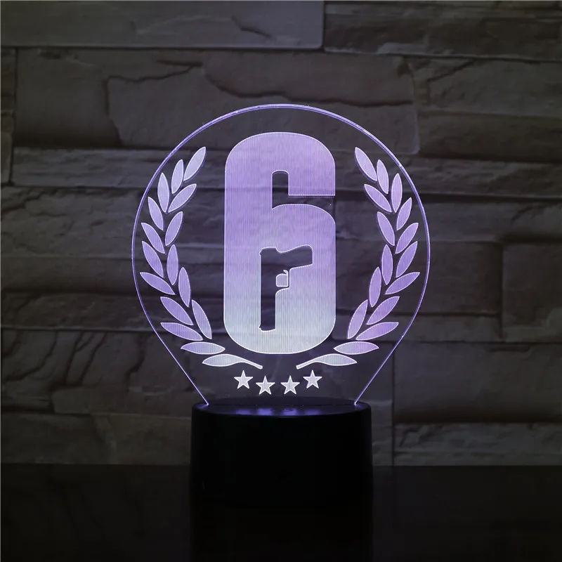 Радужный Six Siege светодиодный 3d-ночник сенсорный датчик 7 цветов Изменение детский подарок FPS Игра настольная Радуга 6 дизайн лампа 2878