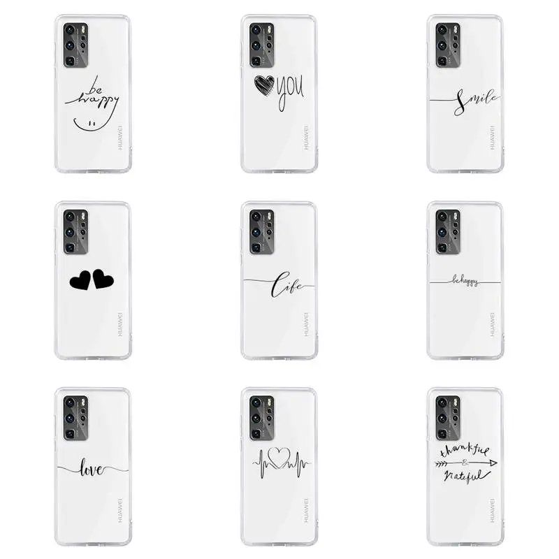

Love Heart Letter Phone Case For Huawei P40 P30 P20 Mate Honor 10i 30 20 i 10 40 8x 9x Pro Lite Transparent Cover