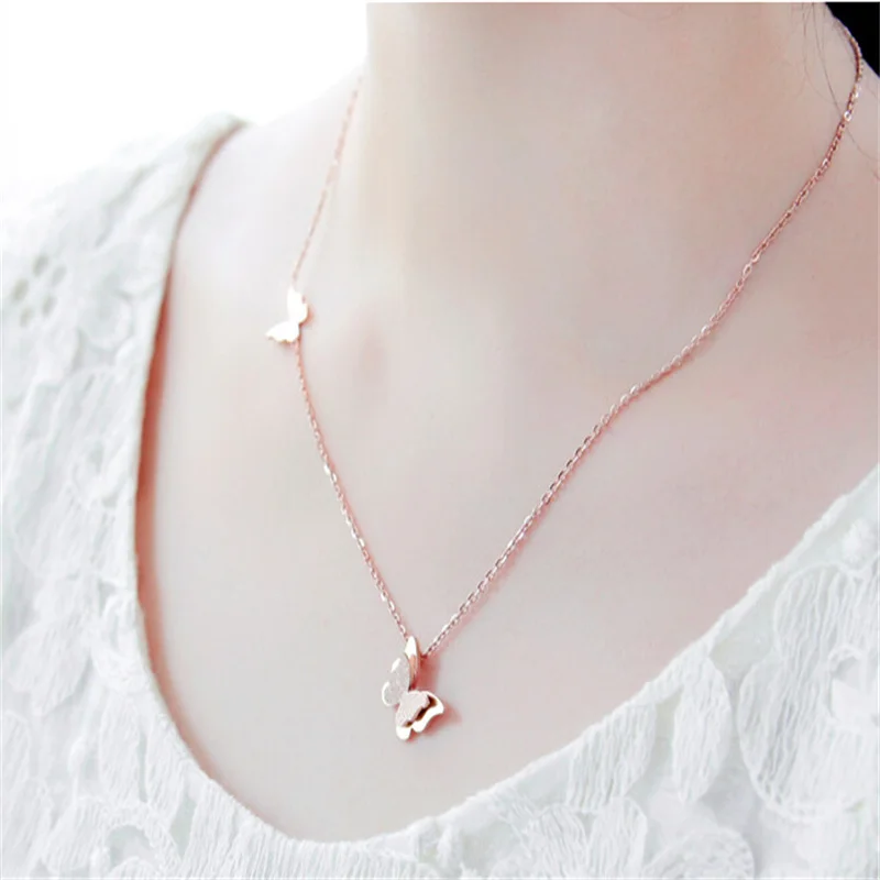 

316L Stainless Steel 2021 New Fashion Jewelry Double-layer Butterfly Choker Necklaces & Pendants For Women