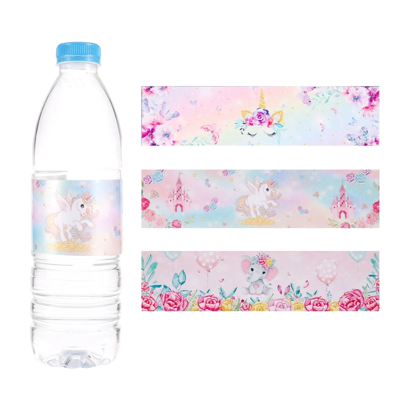 

24 Pcs Unicorn Mineral Water Cup Stickers Set-24 Pieces Of Unicorn Mineral Water Cup Decal Stickers 235*335mm Water Bottle Label