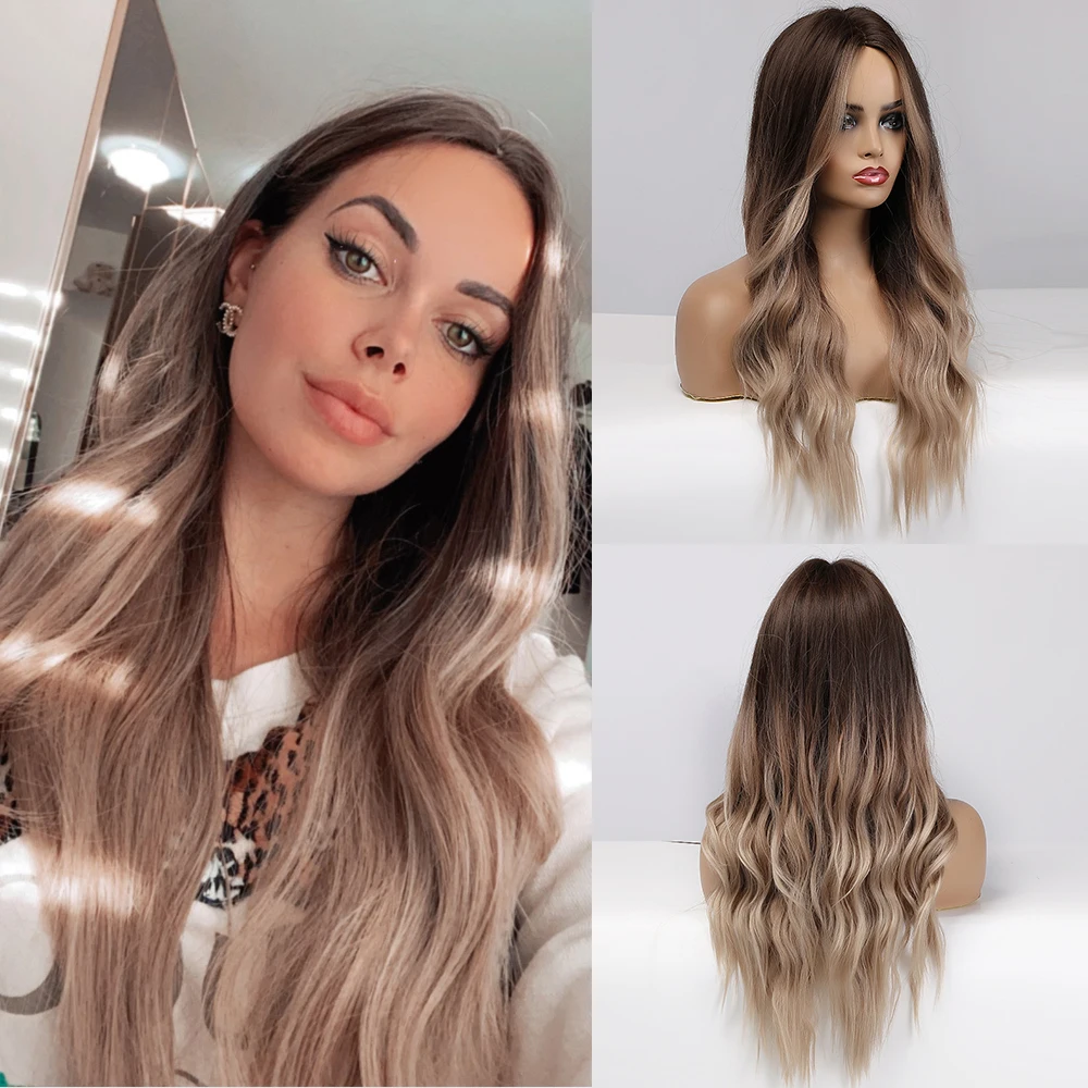 

Длинные волнистые парики от коричневого до блонд, парики для косплея, парики средней части для чернокожих женщин, термостойкие натуральные ...