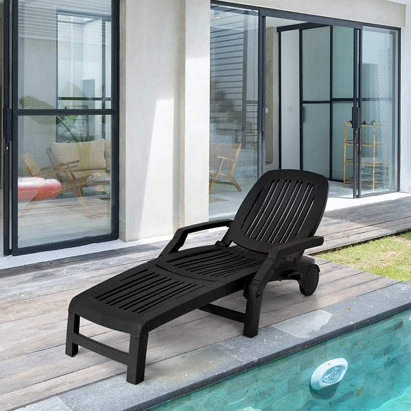 

Multi-functional 6-Angle Adjustable Foldable Patio Sun Lounger Weather Resistant Wheels Durable PP Humanized Sun Loungers