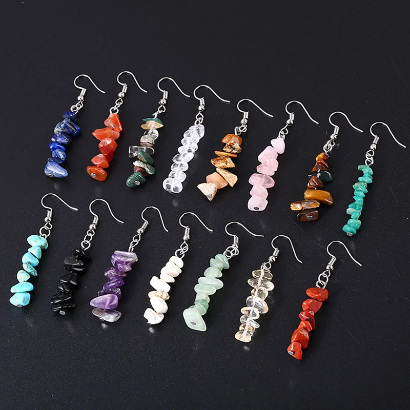 

Natural Crystal Stone Beaded Earrings Multicolor Agate Lapis Lazuli Tassel Earrings Handmade DIY Long Exotic Charm Jewelry