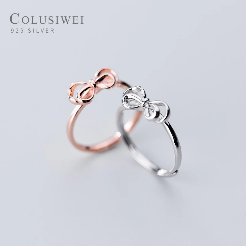 

COLUSIWEI 925 Sterling Silver Cute Bowknot Rings for Women Fashion Open Adjustable Finger Rings Fine Jewelry Bijoux Girls Gift