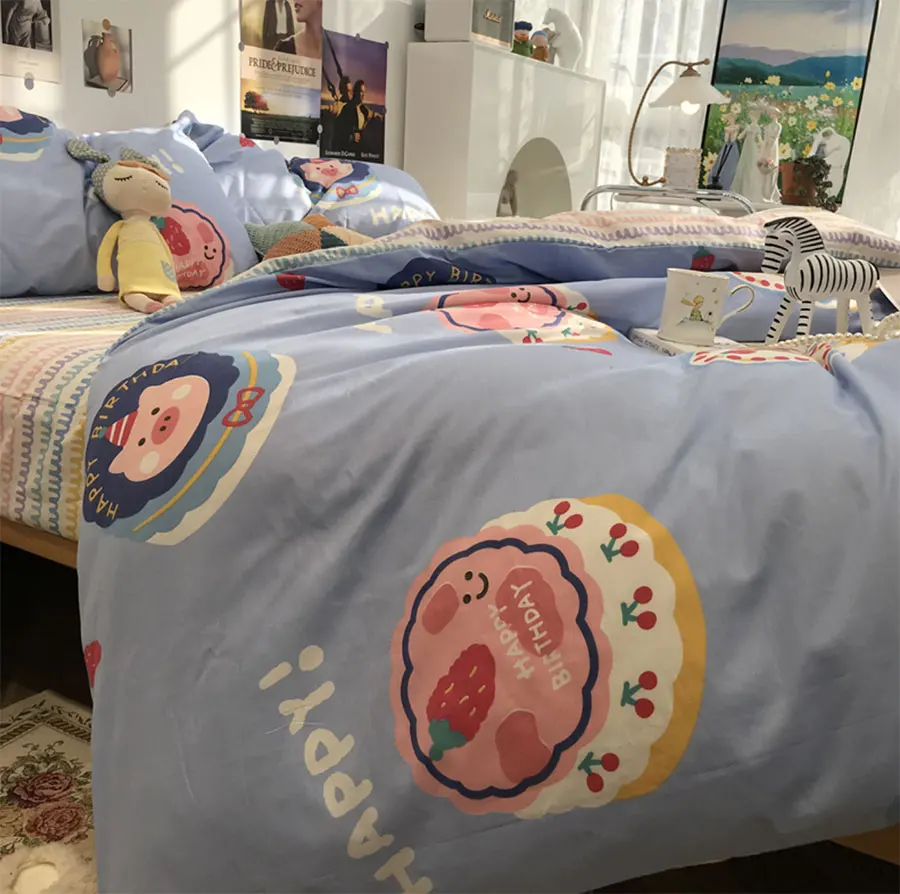 

Cute cartoon pig cake rabbit bear bedding set kid teen,cotton twin full queen home textile bed sheet pillow case quilt cover