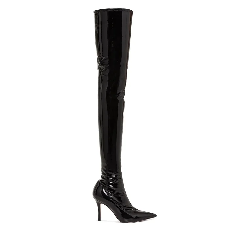 

sexy silver purple thigh high boots women T-show pointy toe club party shoes thin high heels over the knee high boots for women