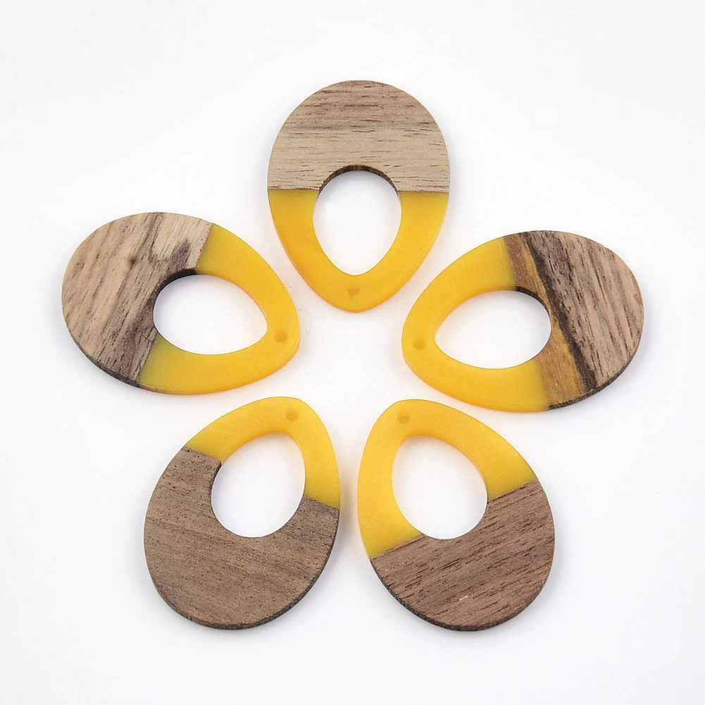 

10PCS Jewelry Making Hollow droplets Charms Handcrafted Vintage Natural Wood with Resin Pendant Design for Bracelet Earring