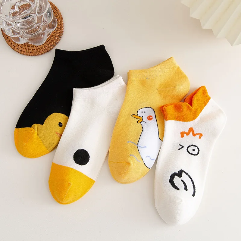 

NEW 1 Pcs Summer Funny Cartoon Cute Duck Happy Women Cotton Socks Boat Happy Fashions White Kawaii Woman Sock EUR 35-40