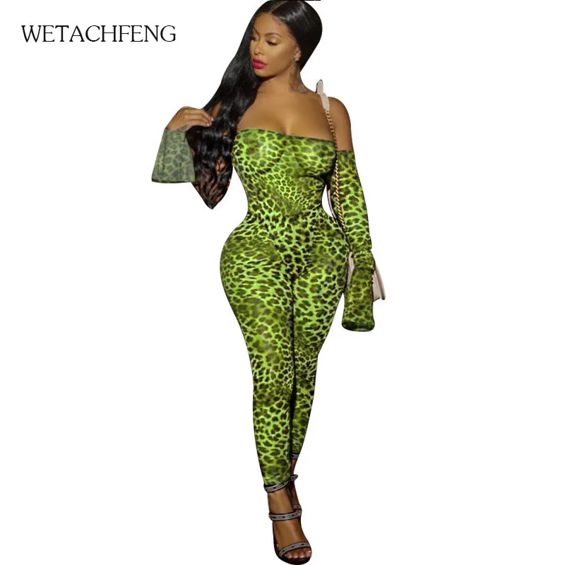 Прозрачный сетчатый комбинезон с леопардовым принтом для ночного клуба