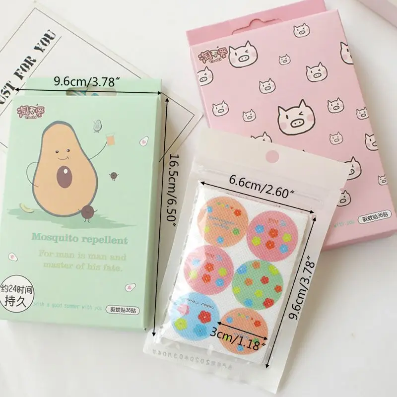 

J60B 36Pcs/Box Cartoon Repellent Patches Natural Non-toxic Plant Essential Oil Stickers for Outdoor Camping