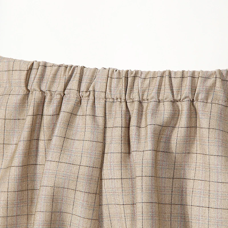 

VGH Vintage Plaid Two Piece Set For Women Lapel Puff Half Sleeve Hollow Out Top Elastic High Waist Shorts Korean Sets Female New