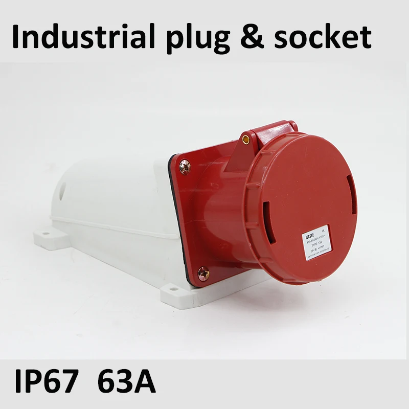 

IP67 125A Phase Surface Mount Socket Plug Industrial And Socket 5P Waterproof Electrical Connection 3P+N+E Wall-Mounted Socket