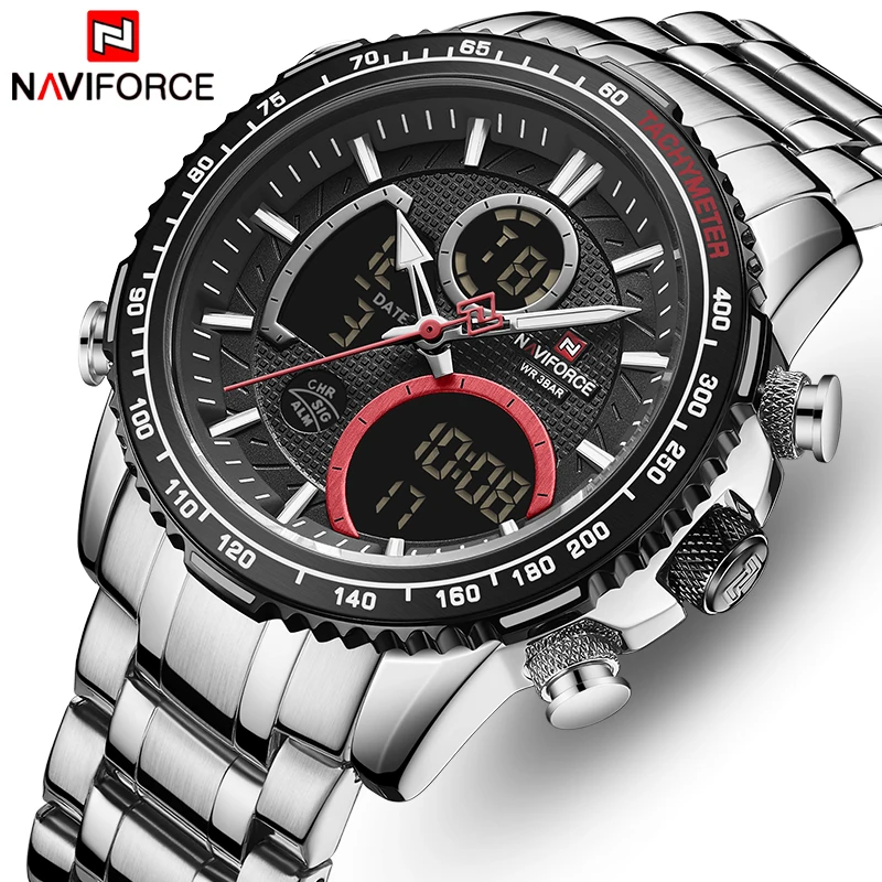Мужские часы NAVIFORCE, брендовые водонепроницаемые кварцевые наручные часы из нержавеющей стали с большим спортивным хронографом, мужские часы с датой