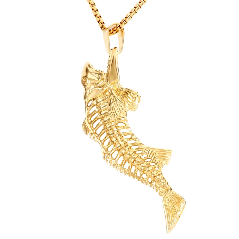RIR скелет ожерелье в форме кости рыбы из нержавеющей стали серебряное золото