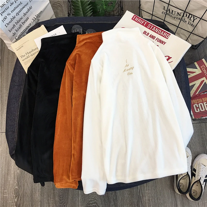 Женский вельветовый свитер теплый трикотажный топ с длинным рукавом высокой