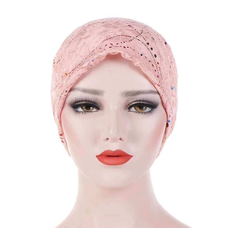 

Thin lace summer turban muslim hats solid cotton hijab caps elegant lady turbantes bonnet arab wrap head hijab femme musulman