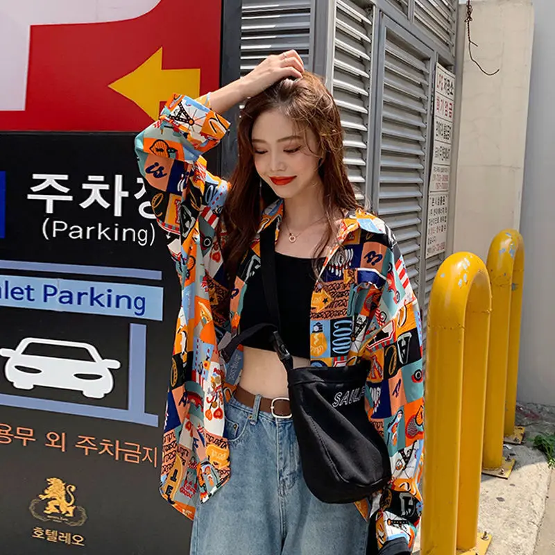 

Ancient Women's Retro Hong Kong Style Long Sleeve Top Spring And Autumn Loose Korean Version Harajuku Flower Shirt Coat Befree