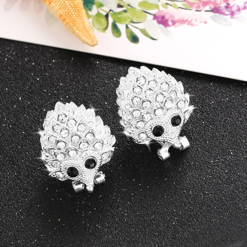 Hedgehog Stud Earrings For Women Creative Cute Animal CZ zircon Crystal Retro Punk Jewelry Gift | Украшения и аксессуары