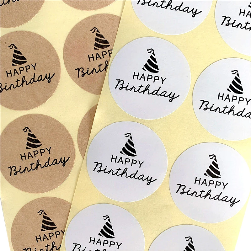 

100pcs/lot Happy Birthday Kraft Paper Sealing Birthday Party Decorative Sticker Craft Birthday Hat Stickers Scrapbooking